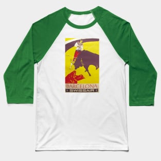 Barcelona with Swiss Air - Vintage Travel Baseball T-Shirt